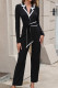 Black Casual Patchwork Contrast Turn-back Collar Regular Jumpsuits