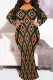 Red Green Casual Print Patchwork O Neck Long Plus Size Dresses