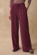 Burgundy Casual Solid Color Draw String Pocket Patchwork Loose Mid Waist Wide Leg Patchwork Bottoms