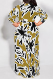 Leopard Print Casual Floral Print Lace Up Contrast O Neck Printed Plus Size Dresses