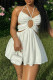 White Sexy Solid Color Patchwork Backless Beading Halter A Line Dresses