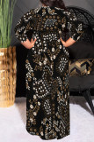 Leopard Print Casual Floral Print Lace Up Contrast O Neck Printed Plus Size Dresses
