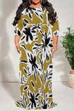 Leopard Print Casual Floral Print Lace Up Contrast O Neck Printed Plus Size Dresses