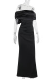 White Sexy Solid Color Patchwork Backless Bow Decor Off Shoulder Long Dresses