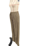 Ink Green Casual Solid Color Draw String Pocket Patchwork Loose Mid Waist Wide Leg Patchwork Bottoms