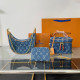 The cowboy blue Casual Letters Distressed Patchwork Zipper Bags