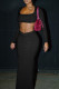 Black Sexy Solid Color Patchwork Square Neck Long Sleeve Two Pieces