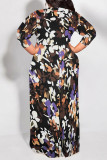 Leopard Print Casual Floral Print Lace Up Contrast O Neck Printed Plus Size Dresses