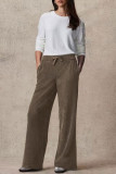 Ink Green Casual Solid Color Draw String Pocket Patchwork Loose Mid Waist Wide Leg Patchwork Bottoms