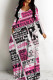 Rose Red Casual Print Basic V Neck Long Dresses