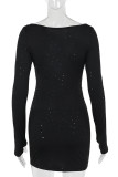 Purple Sexy Solid Color Hollow Out Sequins Patchwork O Neck Wrapped Skirt Dresses