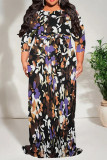 Leopard Print Casual Floral Print Lace Up Contrast O Neck Printed Plus Size Dresses