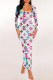 Multi-color Casual Street Cartoon Print Letters Contrast Square Neck One Step Skirt Dresses