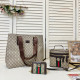 Khaki Casual Stripe Letters Patchwork Zipper Contrast Bags