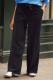 Black Casual Solid Color Draw String Pocket Patchwork Loose Mid Waist Wide Leg Patchwork Bottoms