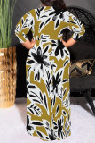 Leopard Print Casual Floral Print Lace Up Contrast O Neck Printed Plus Size Dresses