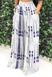 Orange Casual Street Geometric Print Pocket Contrast Loose High Waist Wide Leg Full Print Bottoms