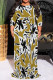 Matcha Green Casual Floral Print Lace Up Contrast O Neck Printed Plus Size Dresses