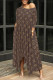 Dark Brown Casual Street Letter Print Pocket Irregular Oblique Collar Irregular Dresses