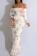 Light Pink Sexy Floral Print Fishtail Off Shoulder Fishtail Dresses