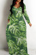 Green Casual Print Patchwork U Neck Long Dresses