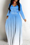 White Casual Letter Print Basic V Neck Long Dresses