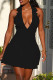 Black Sexy Casual Solid Color Buttons Backless Halter Sleeveless Dresses
