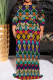 Green Purple Casual Print Patchwork O Neck Long Plus Size Dresses