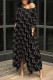 Black Apricot Casual Street Letter Print Pocket Irregular Contrast Oblique Collar Irregular Dresses