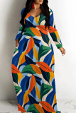 Powder White Casual Print Patchwork U Neck Long Dresses