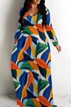 Multicolor Casual Print Patchwork U Neck Long Dresses