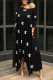 Black White Casual Letter Print Pocket Irregular Oblique Collar Irregular Dresses