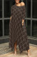 Coffee Casual Letter Print Pocket Irregular Contrast Oblique Collar Irregular Dresses