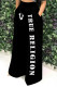 Black Casual Street Letter Print Pocket Loose High Waist Wide Leg Positioning Print Bottoms