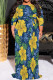 Blue Yellow Casual Print Patchwork Strap Design O Neck Long Plus Size Dresses