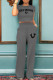 Grey Black Casual Letters Pocket Patchwork O Neck Short Sleeve Two Pieces