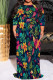 Green Casual Print Patchwork Strap Design O Neck Long Plus Size Dresses