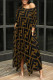 Dark Khaki Casual Street Letter Print Pocket Irregular Contrast Oblique Collar Irregular Dresses