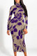 Purple Casual Street Floral Print Contrast Half A Turtleneck Printed Dresses