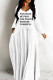 White Casual Letter Print Basic V Neck Long Dresses