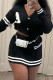 Black Casual Letters Buckle Patchwork Pleated V Neck Long Sleeve Two Pieces