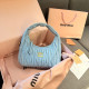 Blue Casual Daily Letters Patchwork Ruched Zipper Bags