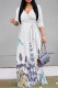 White Purple Elegant Floral Print Lace Up V Neck Printed Dresses