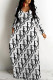 White Casual Street Letter Print Pocket Contrast V Neck Printed Dresses