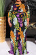 Black Casual Print Patchwork Strap Design O Neck Long Plus Size Dresses