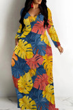 Powder White Casual Print Patchwork U Neck Long Dresses