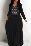 White Casual Letter Print Basic V Neck Long Dresses