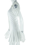 White Sexy Casual Solid Color Buttons Backless Halter Sleeveless Dresses