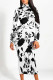 Black And White Casual Street Floral Print Contrast Half A Turtleneck Printed Dresses