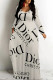 Beige Casual Street Letter Print Pocket Contrast V Neck Printed Dresses